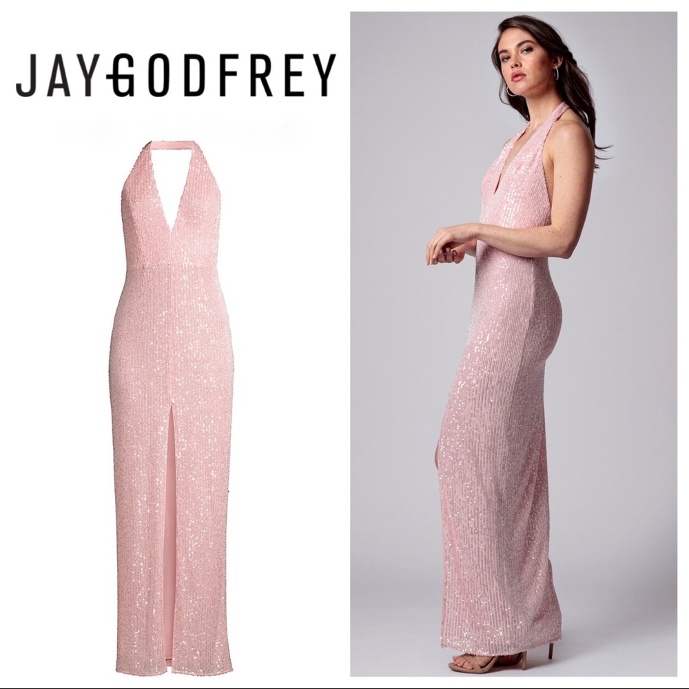 JAY GODFREY “Valentina” Halter Sequin Gown